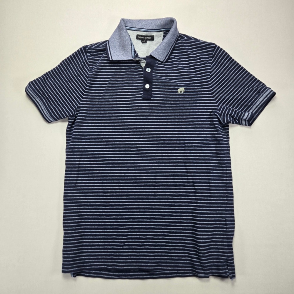 Banana Republic Striped Polo Elephant Logo Short Sleeve Cotton Blend Men's M